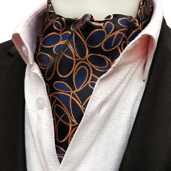 Cravate Ascot imprimée à lignes chaotiques abstraites noires et oranges