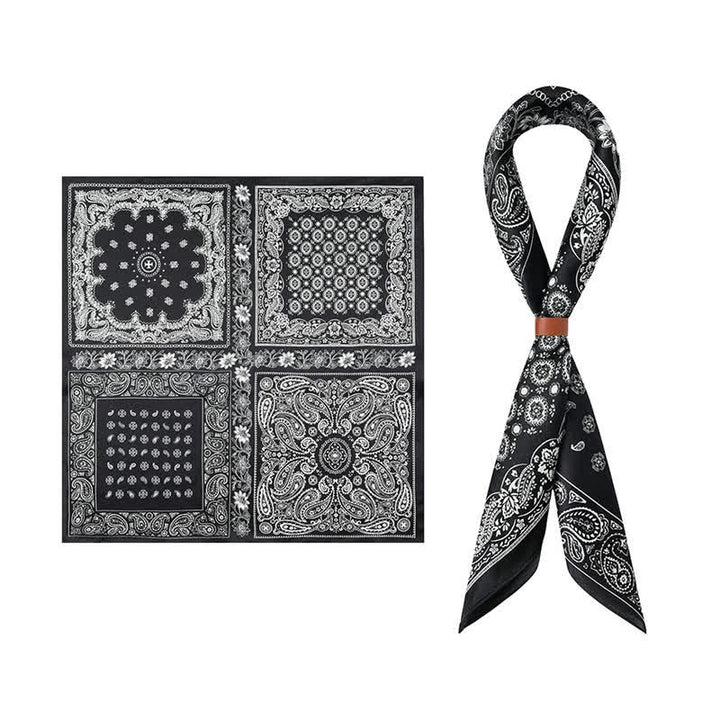 Foulard carré à motif cachemire noir et blanc à quatre cases