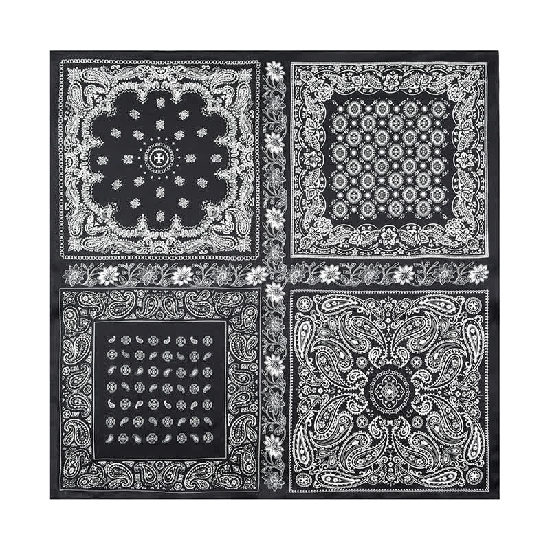 Foulard carré à motif cachemire noir et blanc à quatre cases