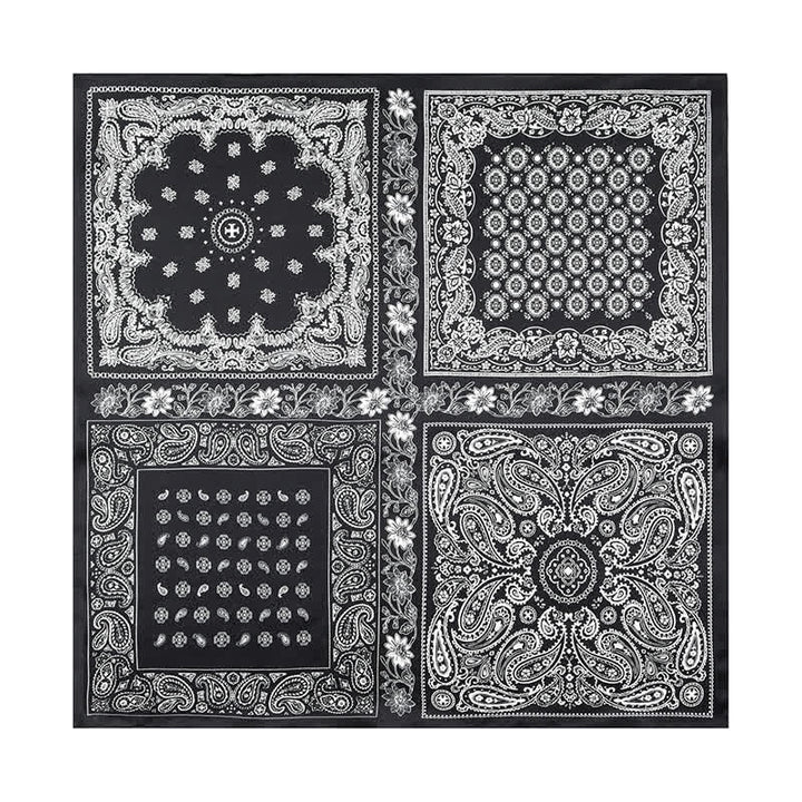 Foulard carré à motif cachemire noir et blanc à quatre cases