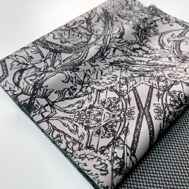 Écharpe longue et fine en pure soie à motif floral et quadrillé double face pour homme