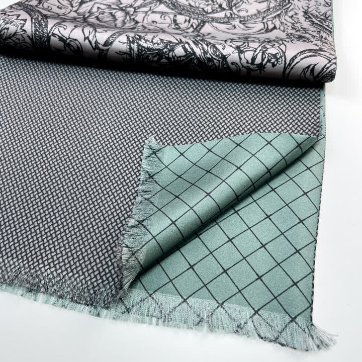 Écharpe longue et fine en pure soie à motif floral et quadrillé double face pour homme