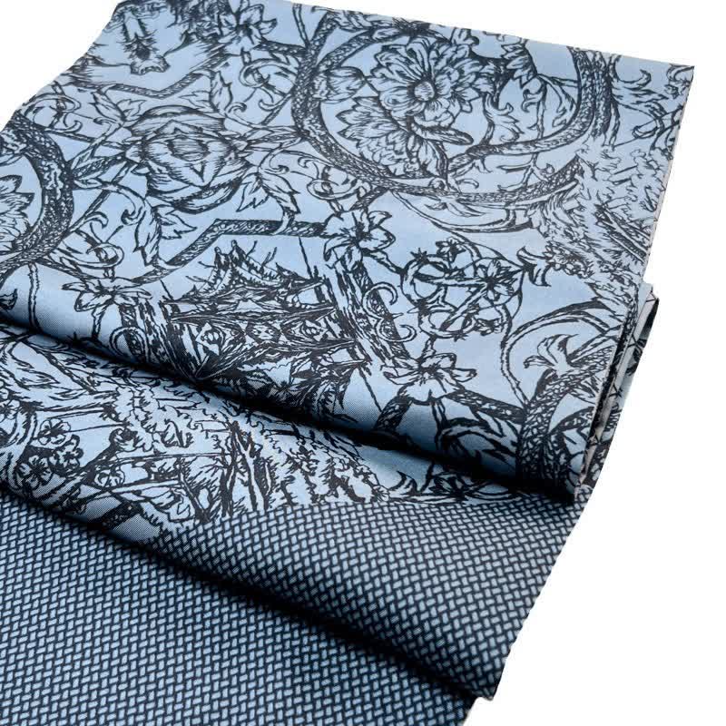 Écharpe longue et fine en pure soie à motif floral et quadrillé double face pour homme