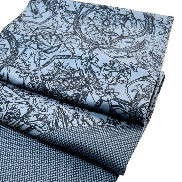 Écharpe longue et fine en pure soie à motif floral et quadrillé double face pour homme