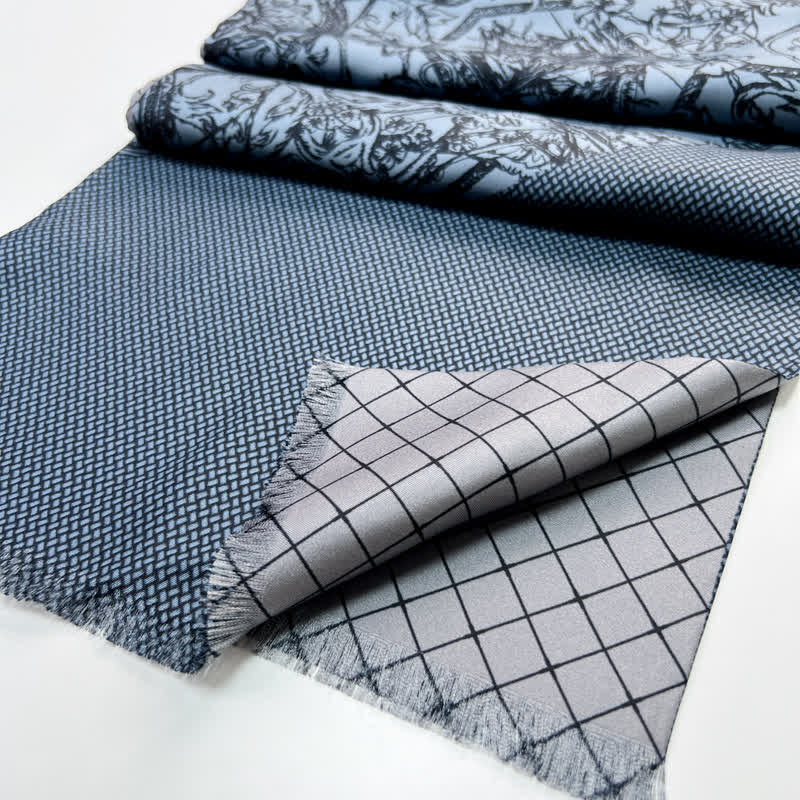 Écharpe longue et fine en pure soie à motif floral et quadrillé double face pour homme