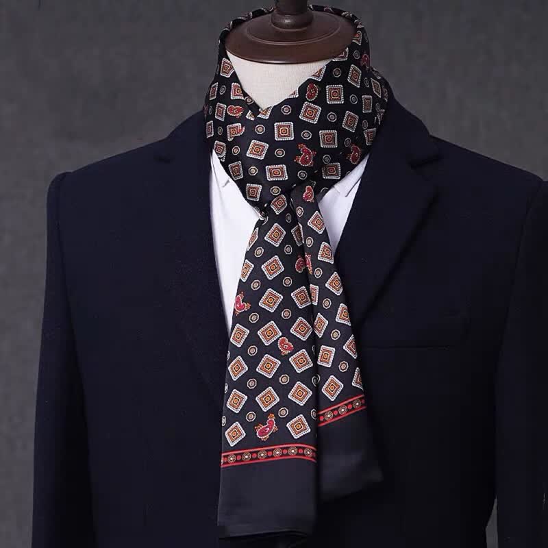 Écharpe longue et fine en pure soie à motif géométrique pour homme