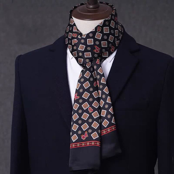 Écharpe longue et fine en pure soie à motif géométrique pour homme