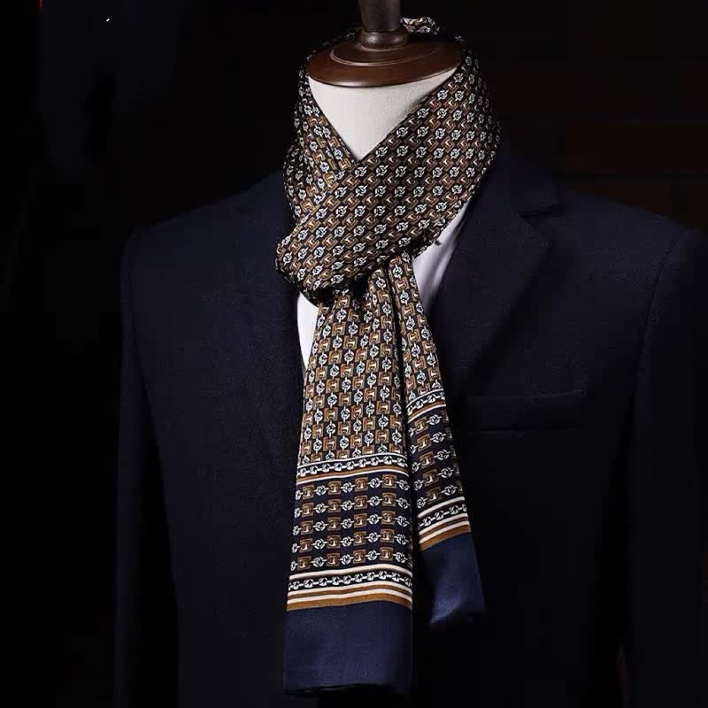 Écharpe longue et fine en pure soie à motif géométrique pour homme