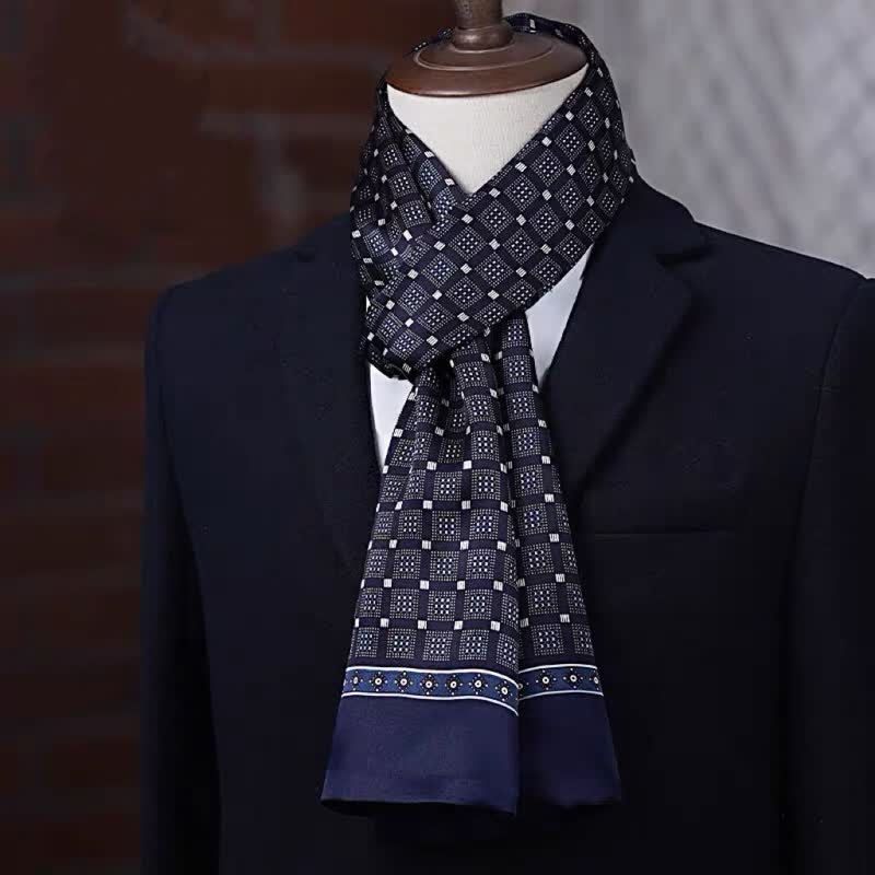 Écharpe longue et fine en pure soie à motif géométrique pour homme