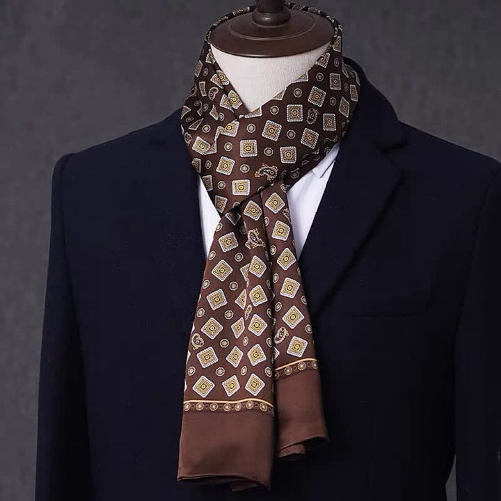 Écharpe longue et fine en pure soie à motif géométrique pour homme