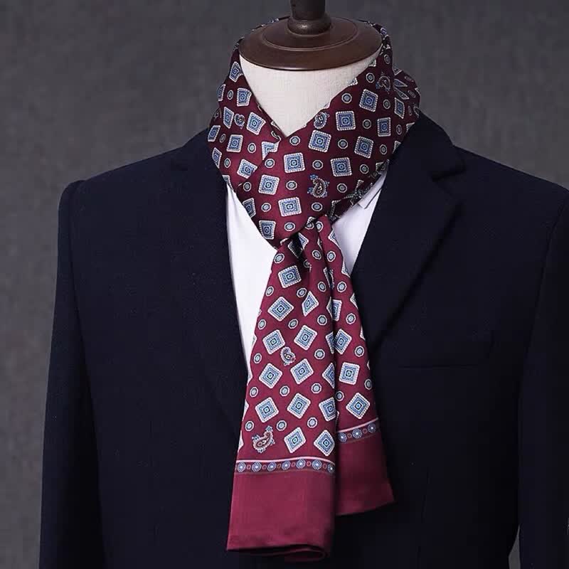 Écharpe longue et fine en pure soie à motif géométrique pour homme