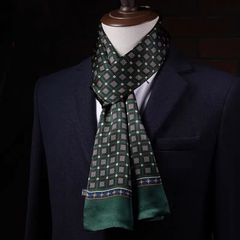 Écharpe longue et fine en pure soie à motif géométrique pour homme