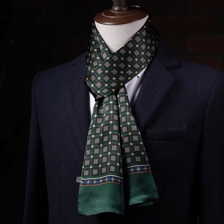 Écharpe longue et fine en pure soie à motif géométrique pour homme