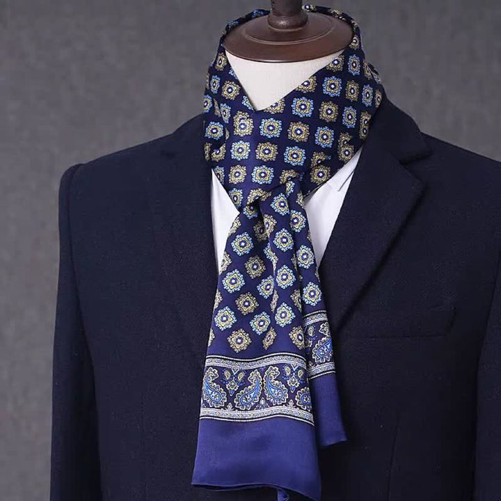 Écharpe longue et fine en pure soie à motif géométrique pour homme