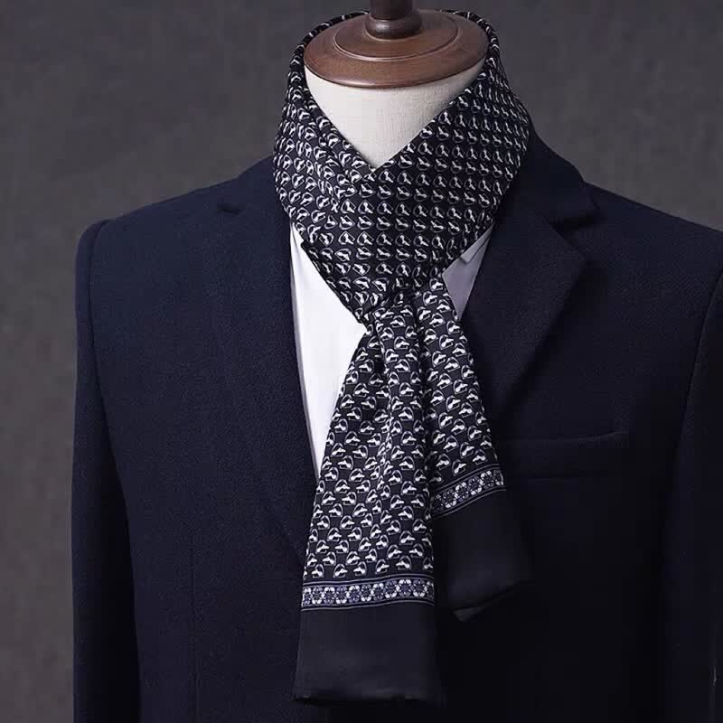 Écharpe longue et fine en pure soie à motif géométrique pour homme