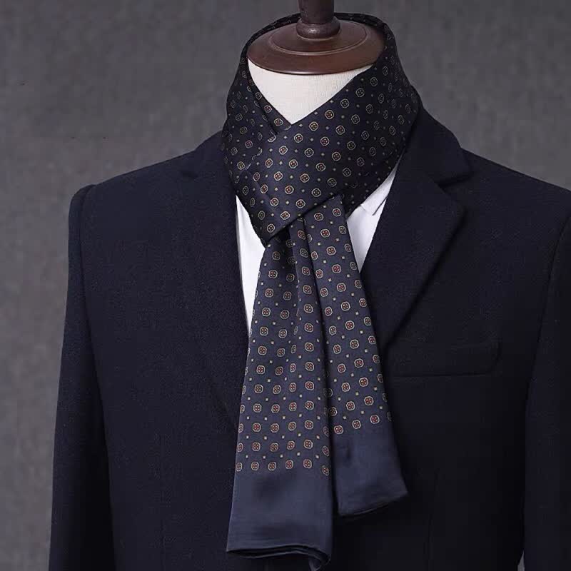 Écharpe longue et fine en pure soie à motif géométrique pour homme