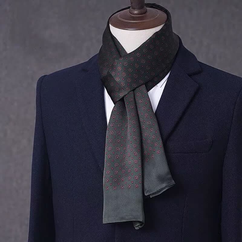 Écharpe longue et fine en pure soie à motif géométrique pour homme