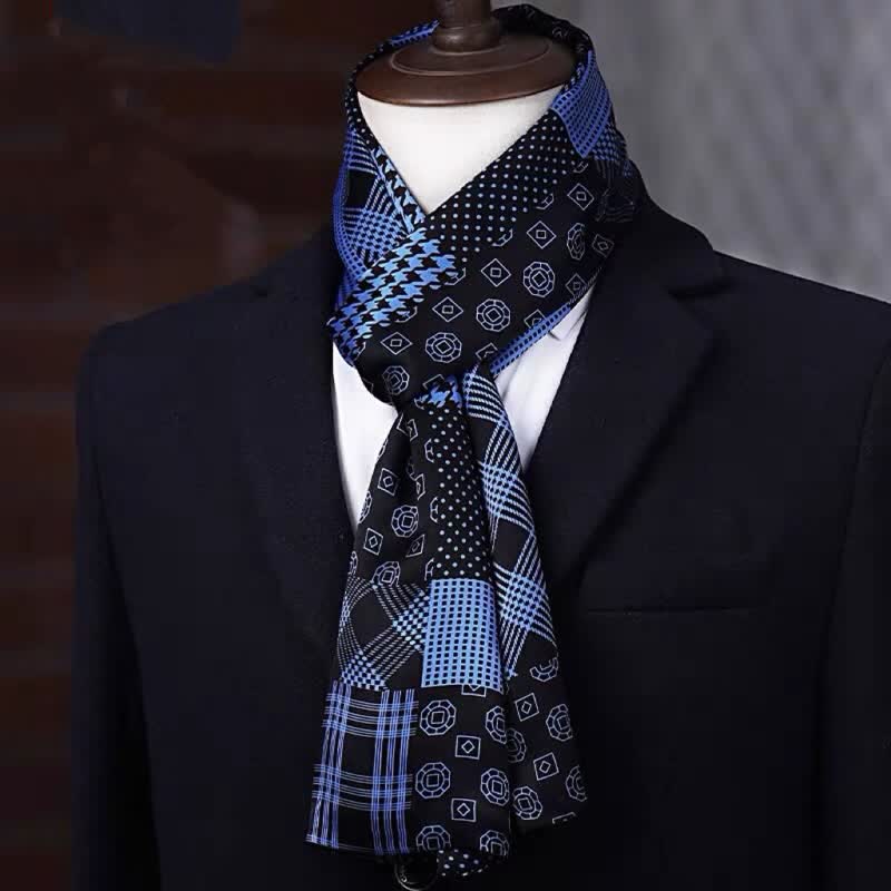 Écharpe longue et fine en pure soie à motif géométrique pour homme - Style n° 9 - image 8