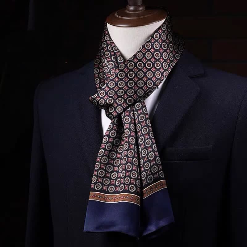 Écharpe longue et fine en pure soie à motif géométrique pour homme