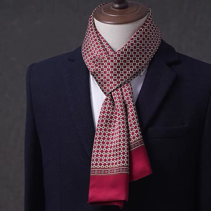 Écharpe longue et fine en pure soie à motif géométrique pour homme