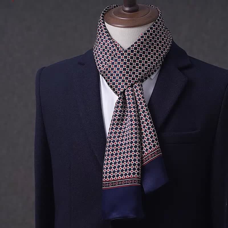Écharpe longue et fine en pure soie à motif géométrique pour homme
