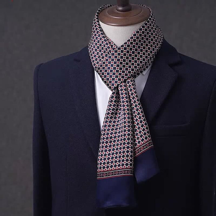 Écharpe longue et fine en pure soie à motif géométrique pour homme