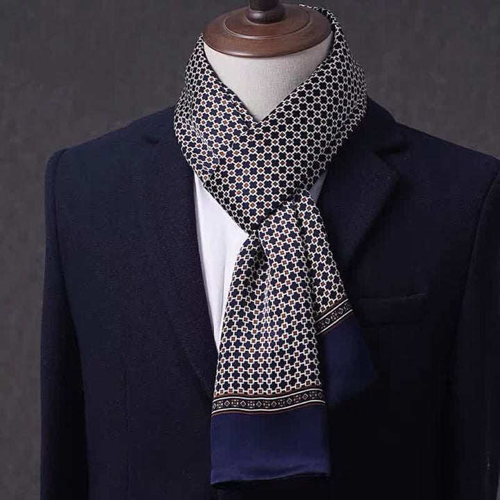 Écharpe longue et fine en pure soie à motif géométrique pour homme