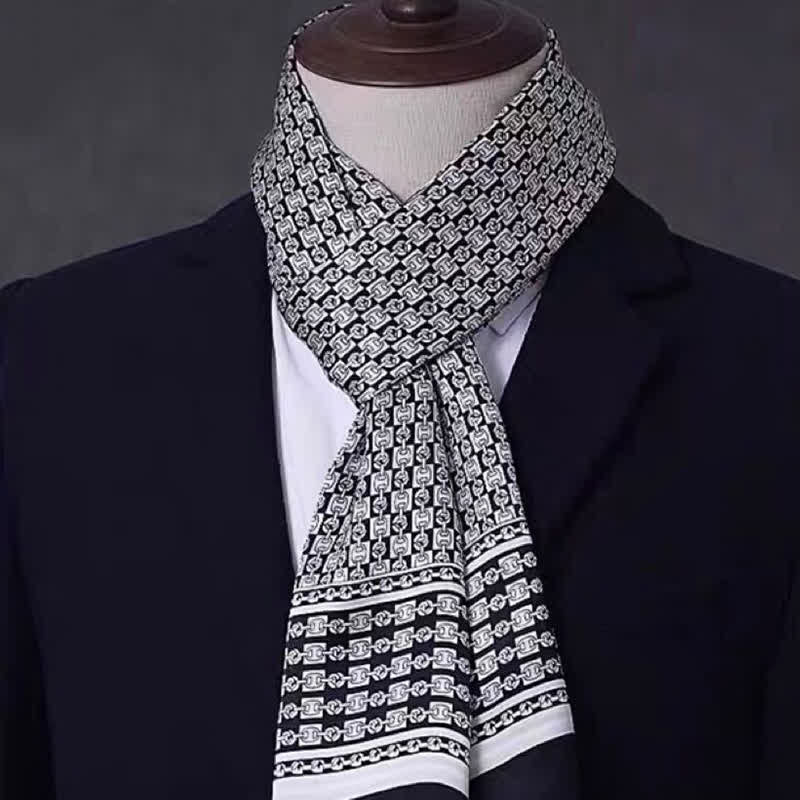 Écharpe longue et fine en pure soie à motif géométrique pour homme