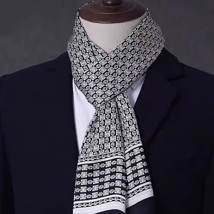 Écharpe longue et fine en pure soie à motif géométrique pour homme