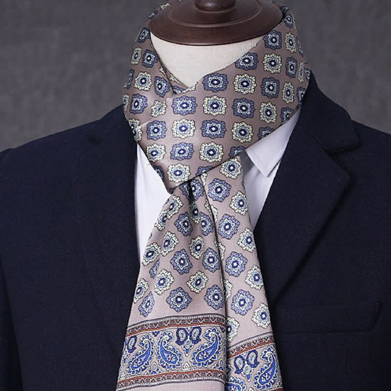 Écharpe longue et fine en pure soie à motif géométrique pour homme