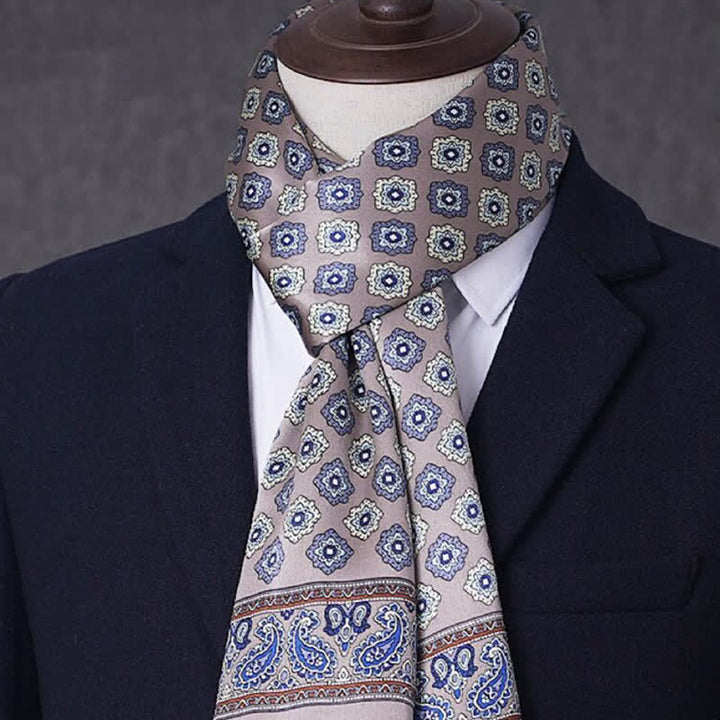 Écharpe longue et fine en pure soie à motif géométrique pour homme