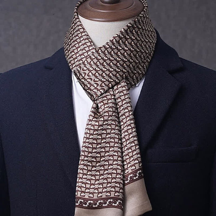 Écharpe longue et fine en pure soie à motif géométrique pour homme