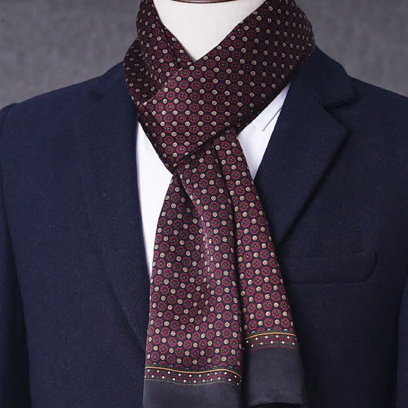 Écharpe longue et fine en pure soie à motif géométrique pour homme