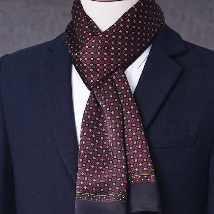 Écharpe longue et fine en pure soie à motif géométrique pour homme