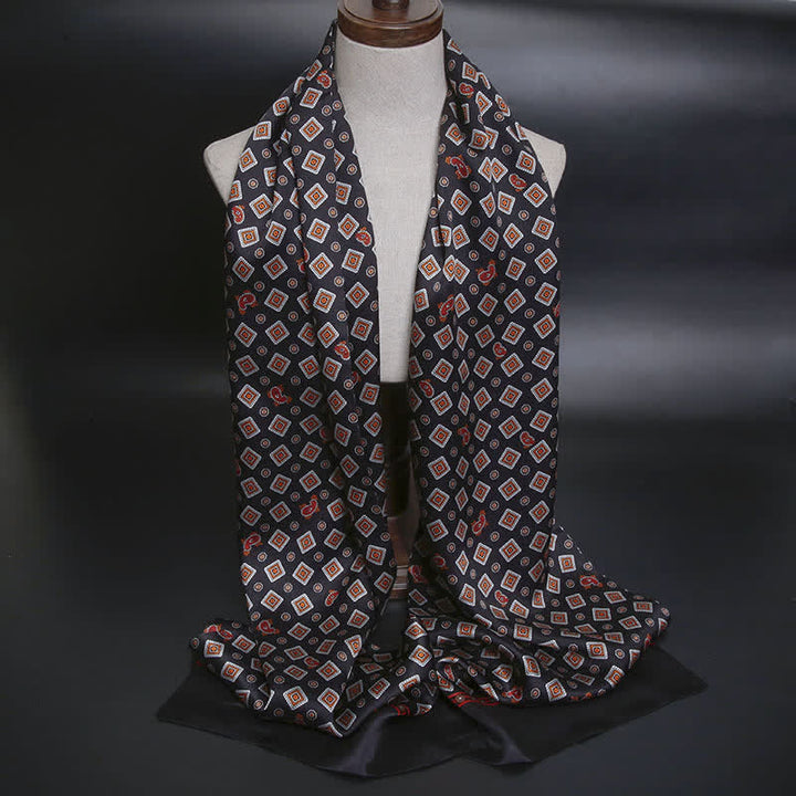 Écharpe longue et fine en pure soie à motif cachemire carré répétitif pour homme - Noir - image 8