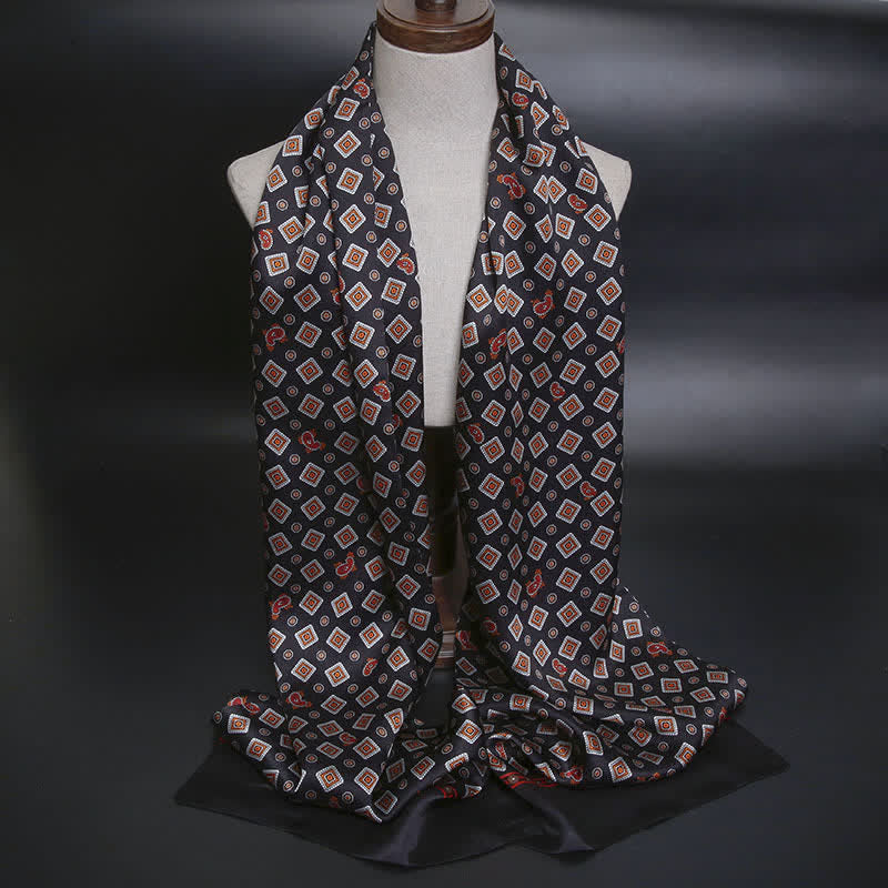 Écharpe longue et fine en pure soie à motif cachemire carré répétitif pour homme