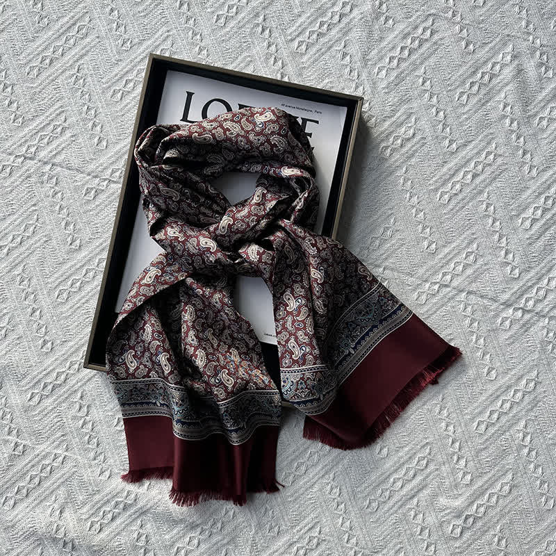 Écharpe longue et fine en pure soie à motif cachemire pour homme, de style britannique