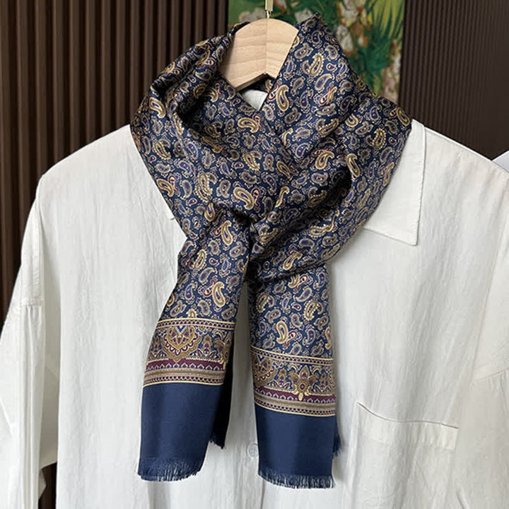 Écharpe longue et fine en pure soie à motif cachemire pour homme, de style britannique