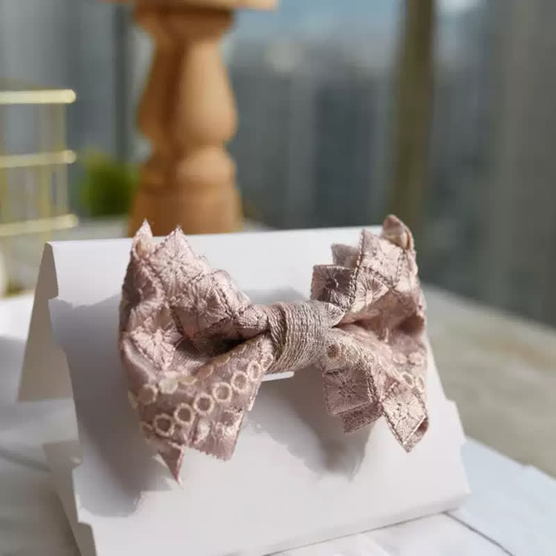 Nœud papillon surdimensionné en dentelle exquise pour homme, gris et rose