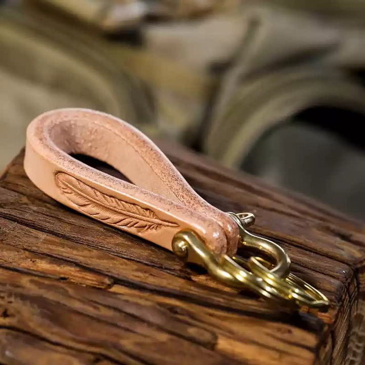 Porte-clés en cuir tanné végétal naturel fabriqué à la main