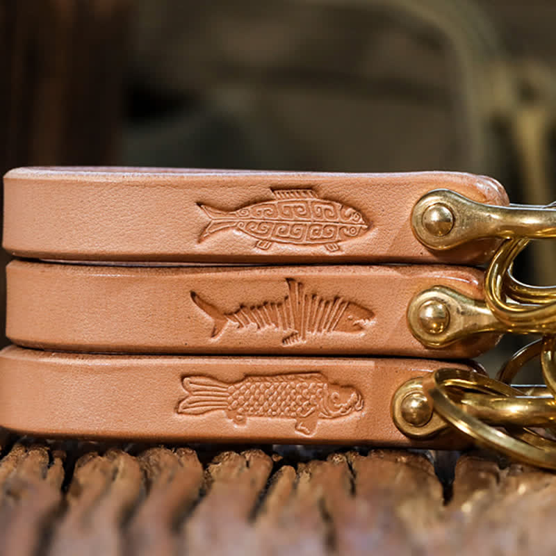 Porte-clés en cuir tanné végétal naturel fabriqué à la main