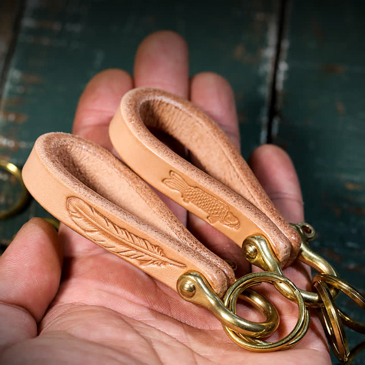 Porte-clés en cuir tanné végétal naturel fabriqué à la main