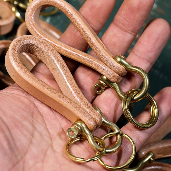 Porte-clés en cuir tanné végétal naturel fabriqué à la main