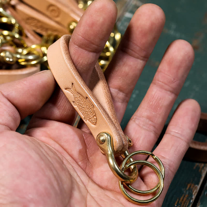 Porte-clés en cuir tanné végétal naturel fabriqué à la main