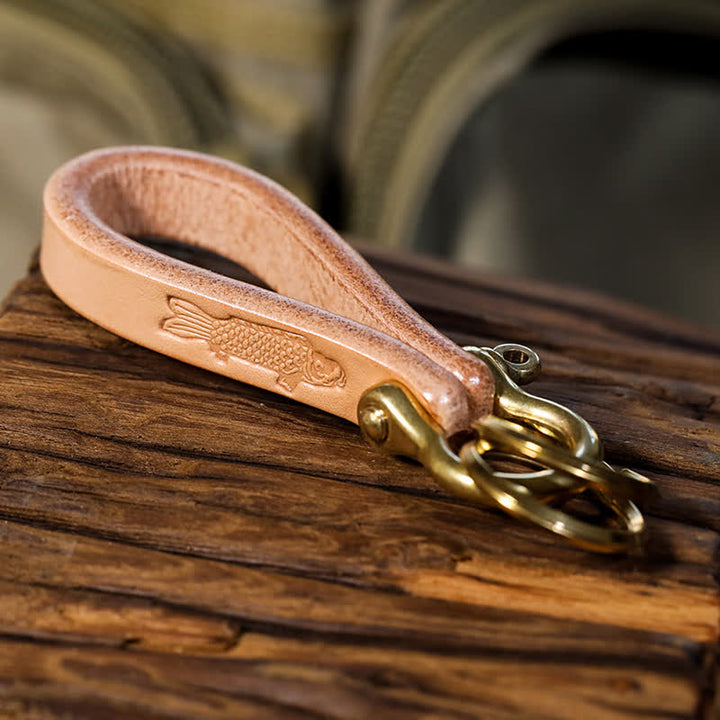 Porte-clés en cuir tanné végétal naturel fabriqué à la main