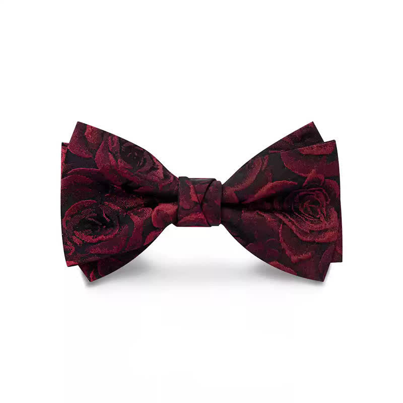 Nœud papillon en jacquard à roses bordeaux pour homme
