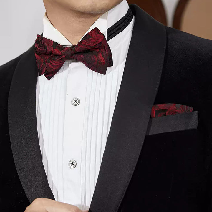 Nœud papillon en jacquard à roses bordeaux pour homme