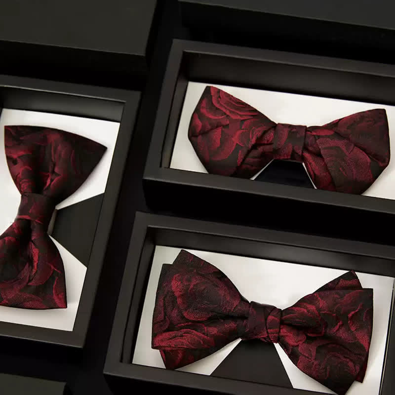 Nœud papillon en jacquard à roses bordeaux pour homme