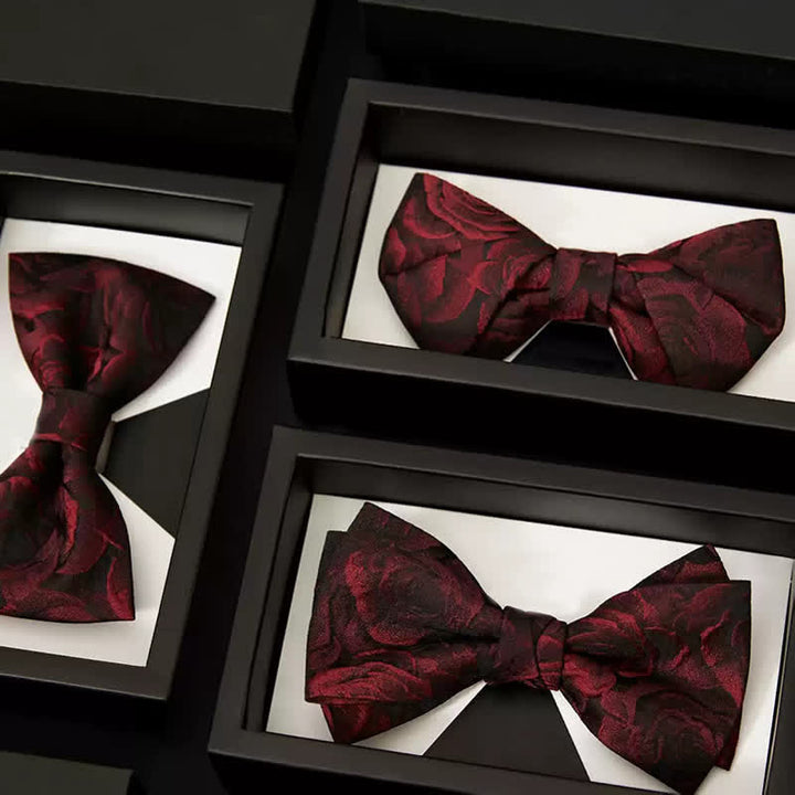 Nœud papillon en jacquard à roses bordeaux pour homme