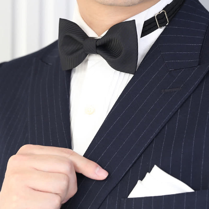 Nœud papillon d'affaires en sergé noir subtil à rayures bleu marine pour homme